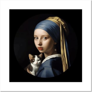 Girl with the Pearl Earring and Cat Posters and Art